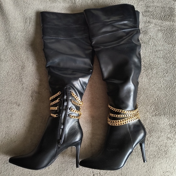 VENUS BLACK OTK BOOTS - GOLD GLAM!!! Size 9 - Inside Zipper - Picture 4 of 9